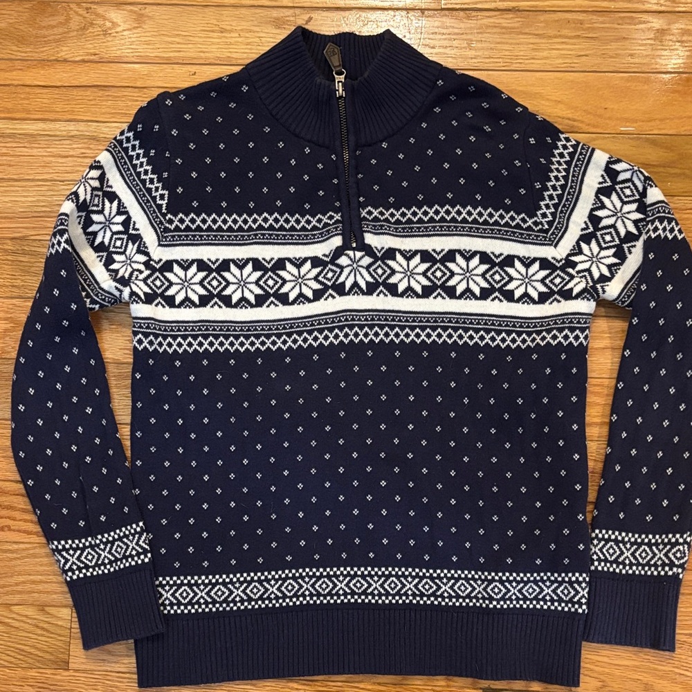 Kid’s Navy and White Snowflake Patterned Sweater